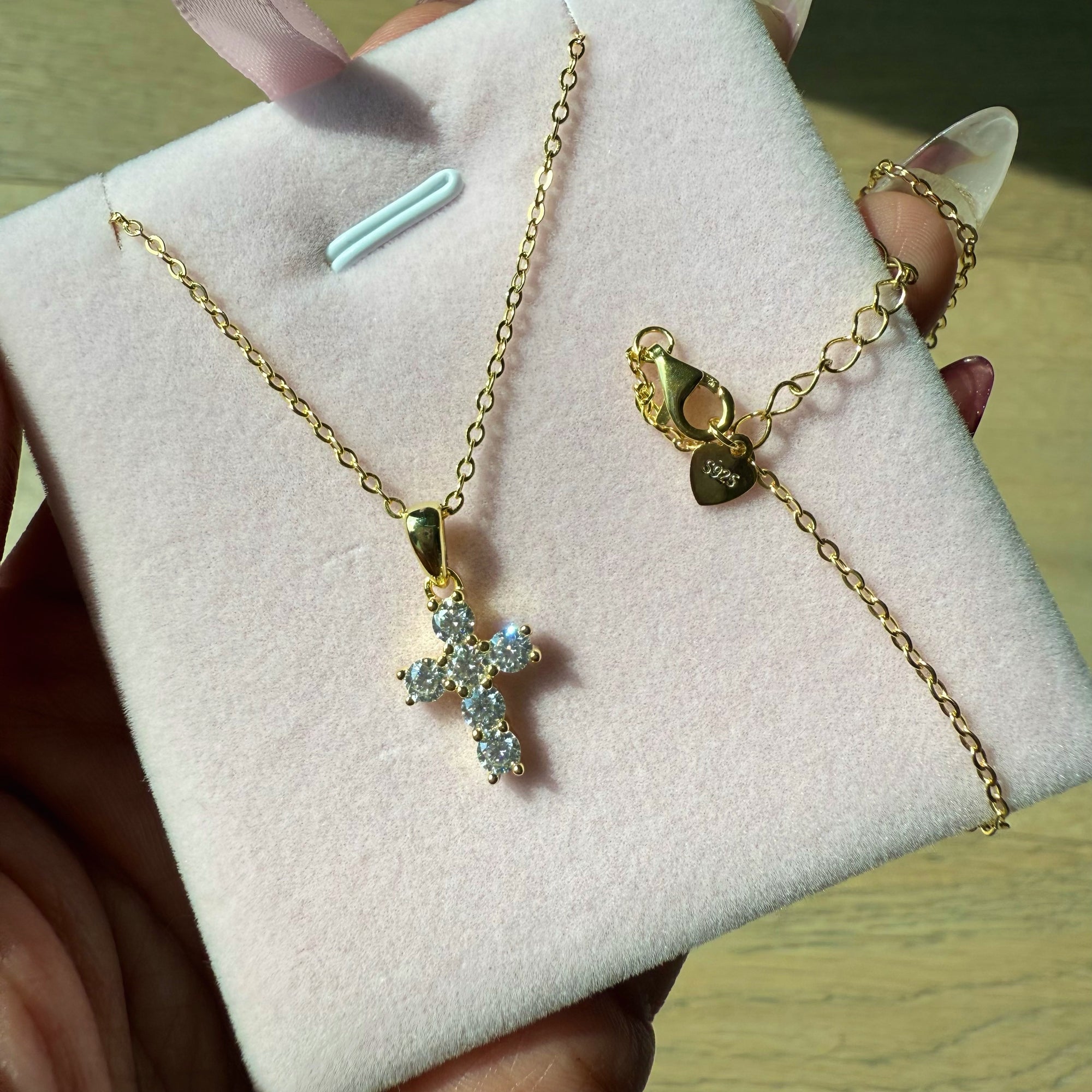 Dainty Light Moissanite Cross Necklace - Misty and Molly