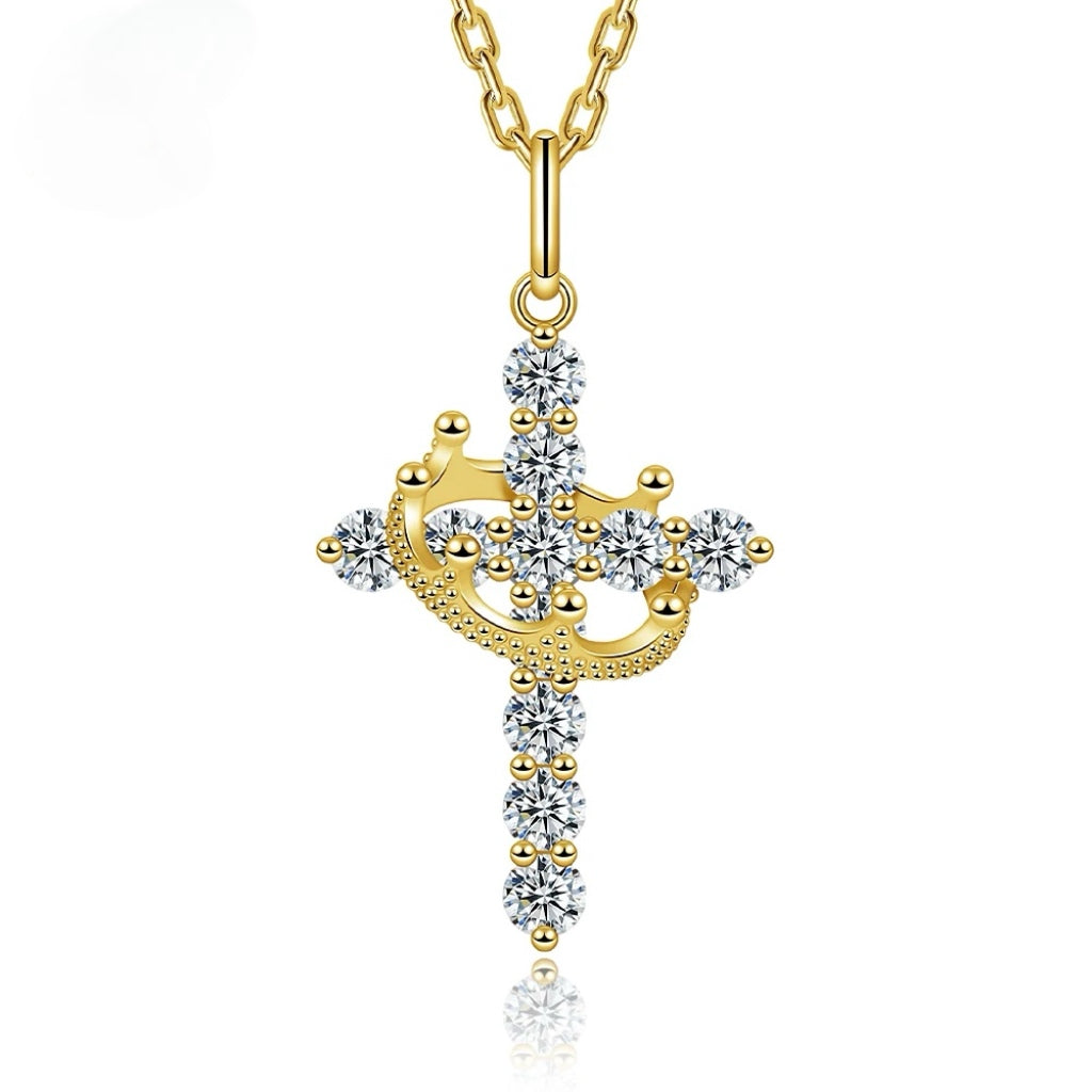 Crown of Faith Moissanite Cross Necklace - Misty and Molly