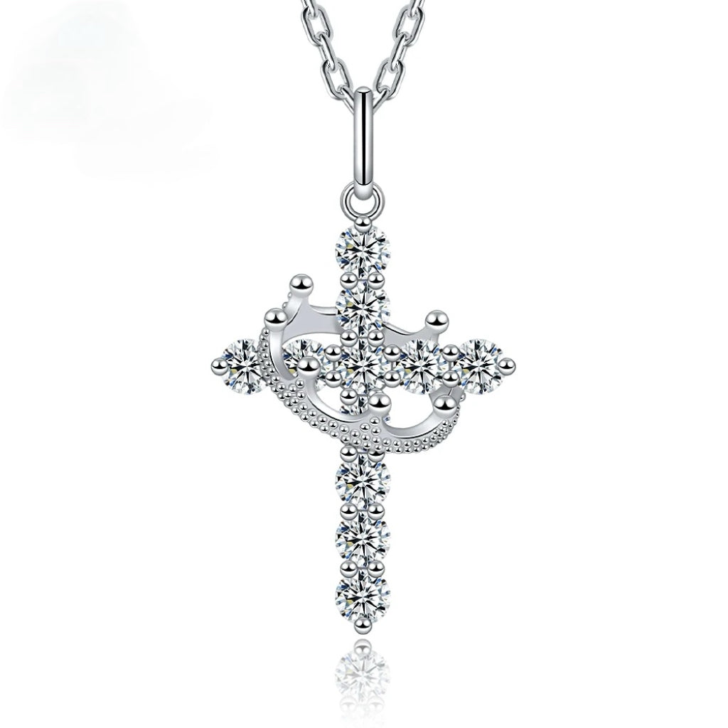 Crown of Faith Moissanite Cross Necklace - Misty and Molly
