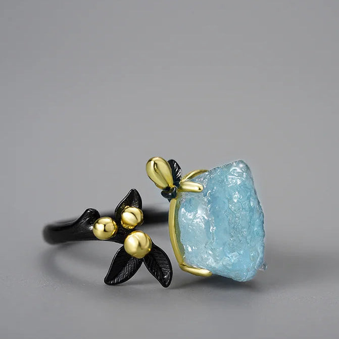 Blue Bloom Aquamarine Adjustable Ring - Misty and Molly