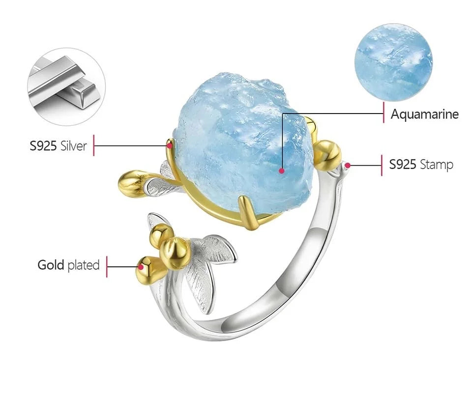 Blue Bloom Aquamarine Adjustable Ring - Misty and Molly