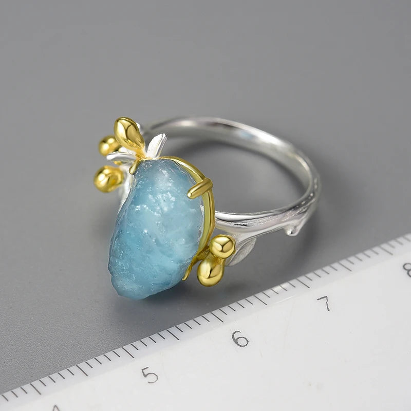 Blue Bloom Aquamarine Adjustable Ring - Misty and Molly