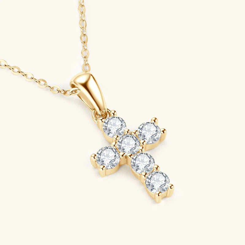 Dainty Light Moissanite Cross Necklace - Misty and Molly