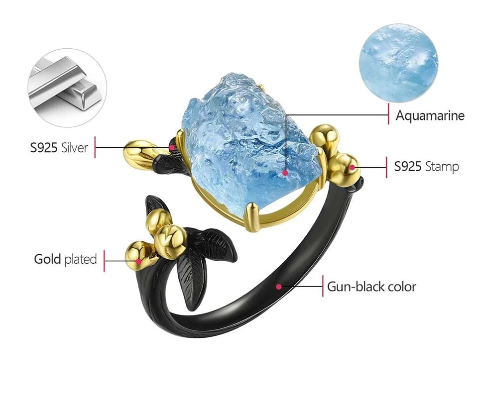 Blue Bloom Aquamarine Adjustable Ring - Misty and Molly