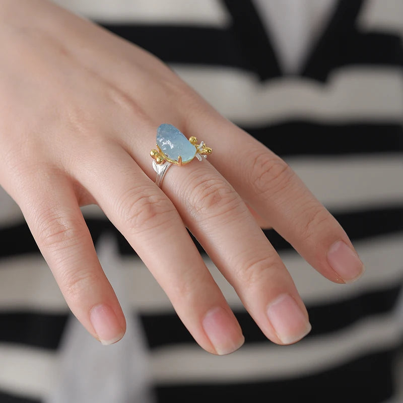 Blue Bloom Aquamarine Adjustable Ring - Misty and Molly