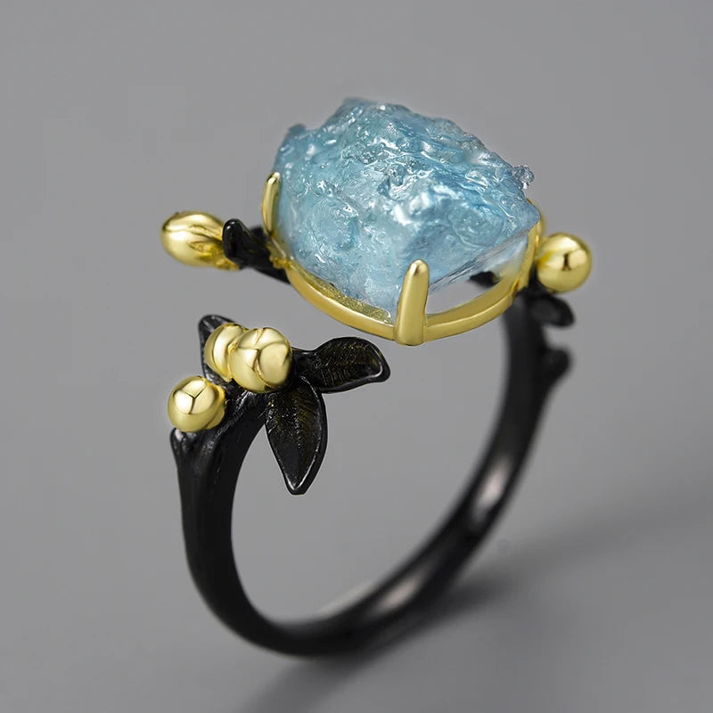 Blue Bloom Aquamarine Adjustable Ring - Misty and Molly