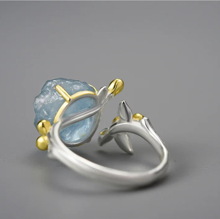 Blue Bloom Aquamarine Adjustable Ring - Misty and Molly