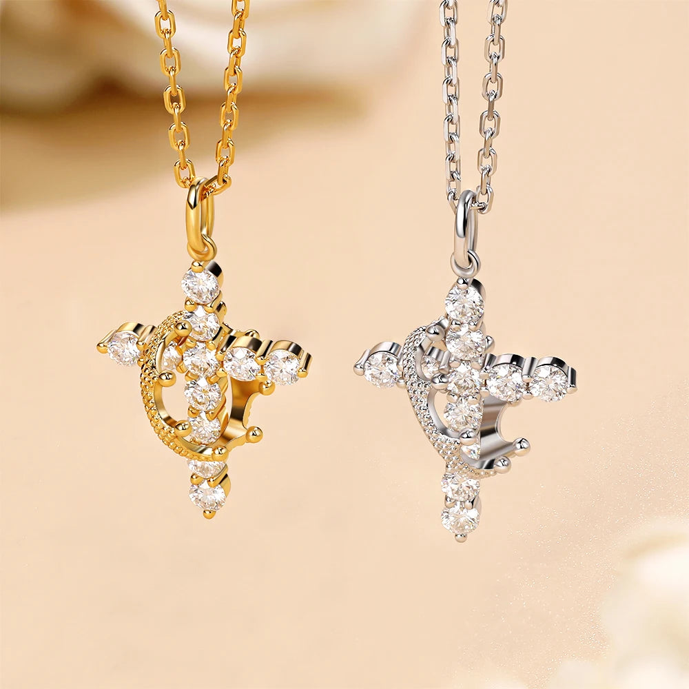 Crown of Faith Moissanite Cross Necklace - Misty and Molly