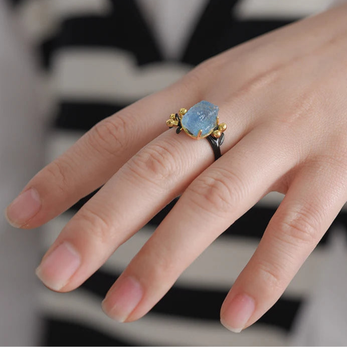 Blue Bloom Aquamarine Adjustable Ring - Misty and Molly