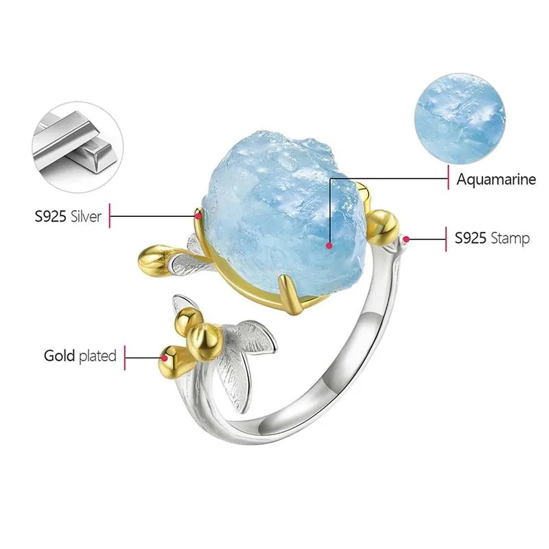 Blue Bloom Aquamarine Adjustable Ring - Misty and Molly