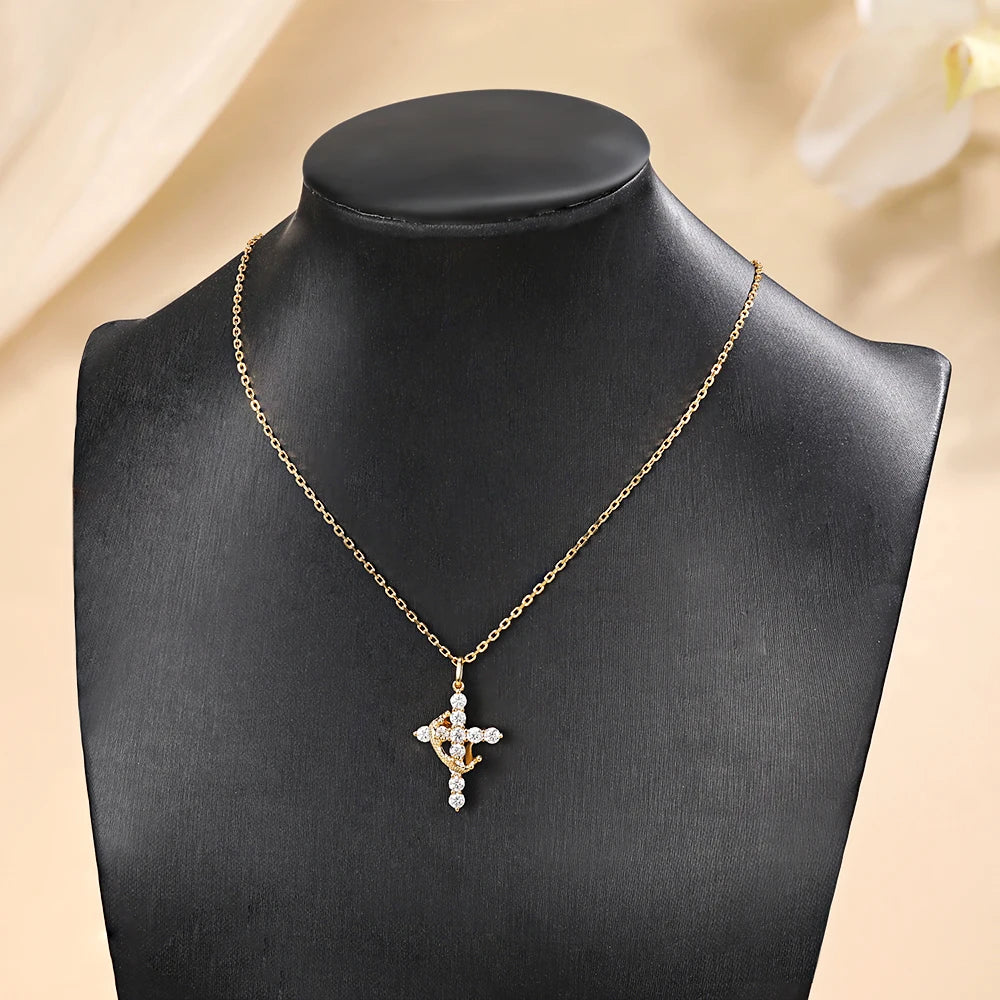 Crown of Faith Moissanite Cross Necklace - Misty and Molly