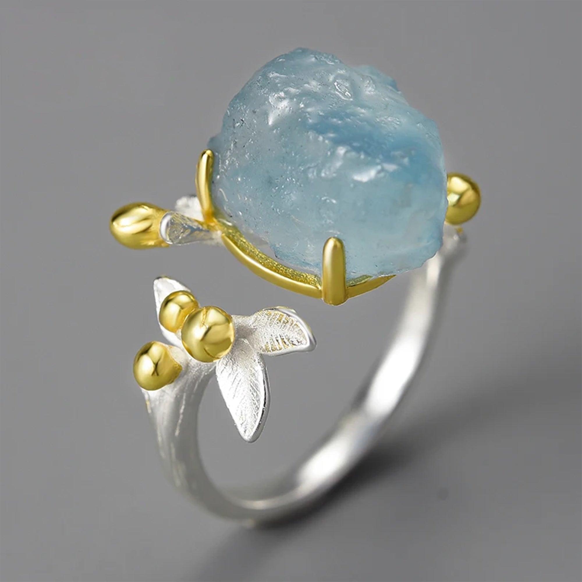 Blue Bloom Aquamarine Adjustable Ring - Misty and Molly
