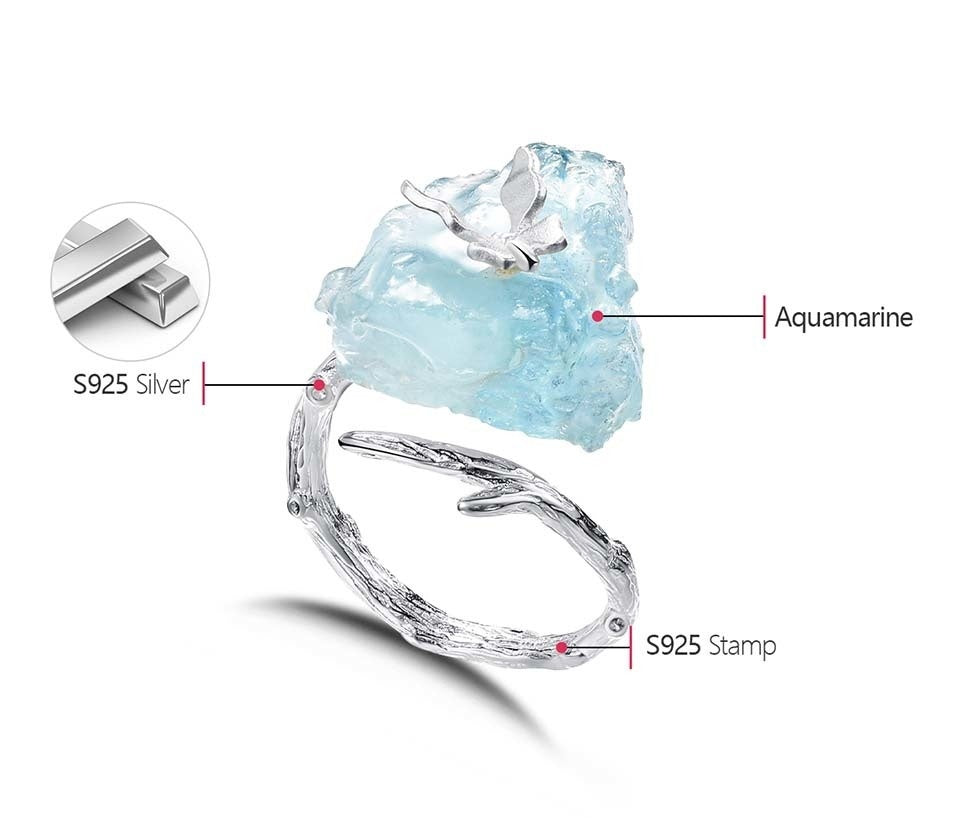 Handmade Aquamarine Crystal Butterfly Ring - Misty and Molly