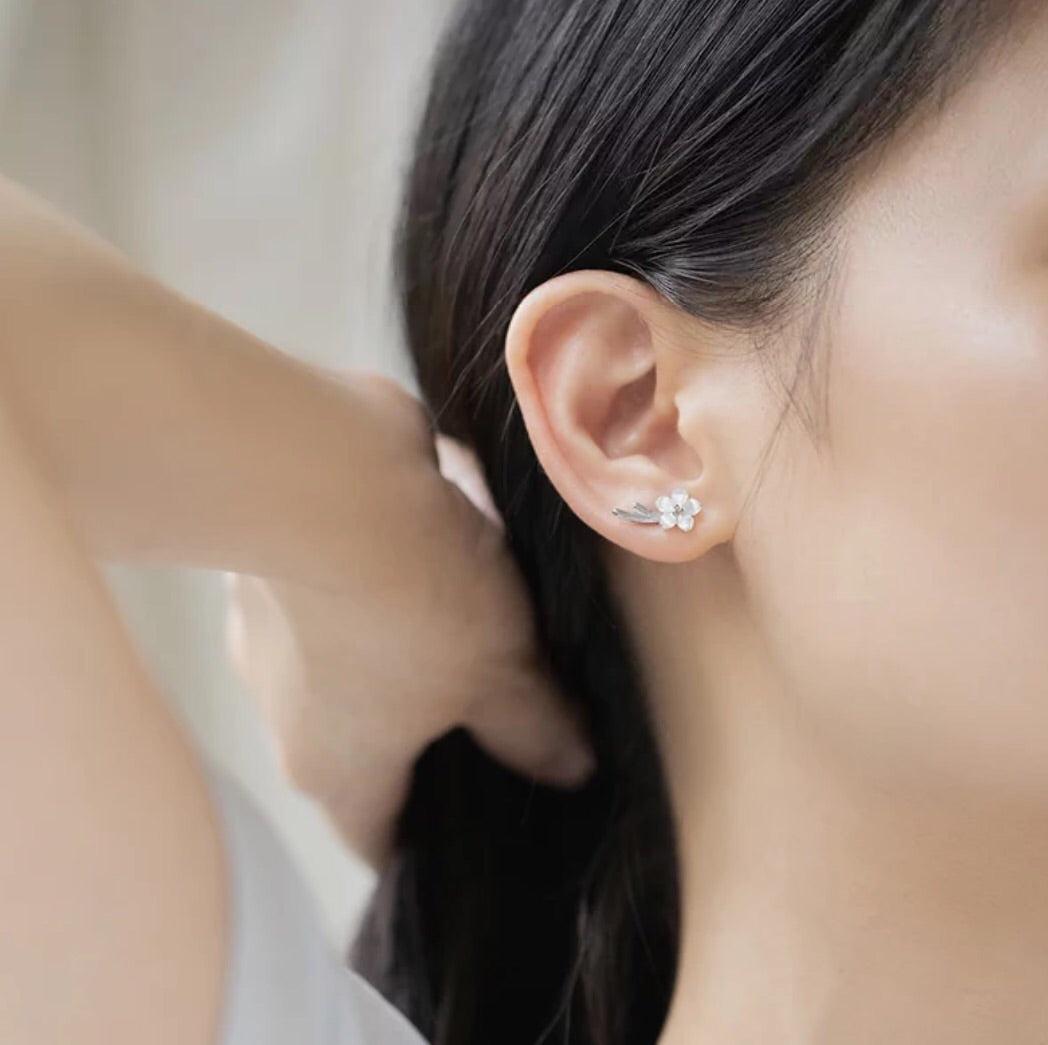 White Cherry Blossom Stud Earrings - Misty and Molly