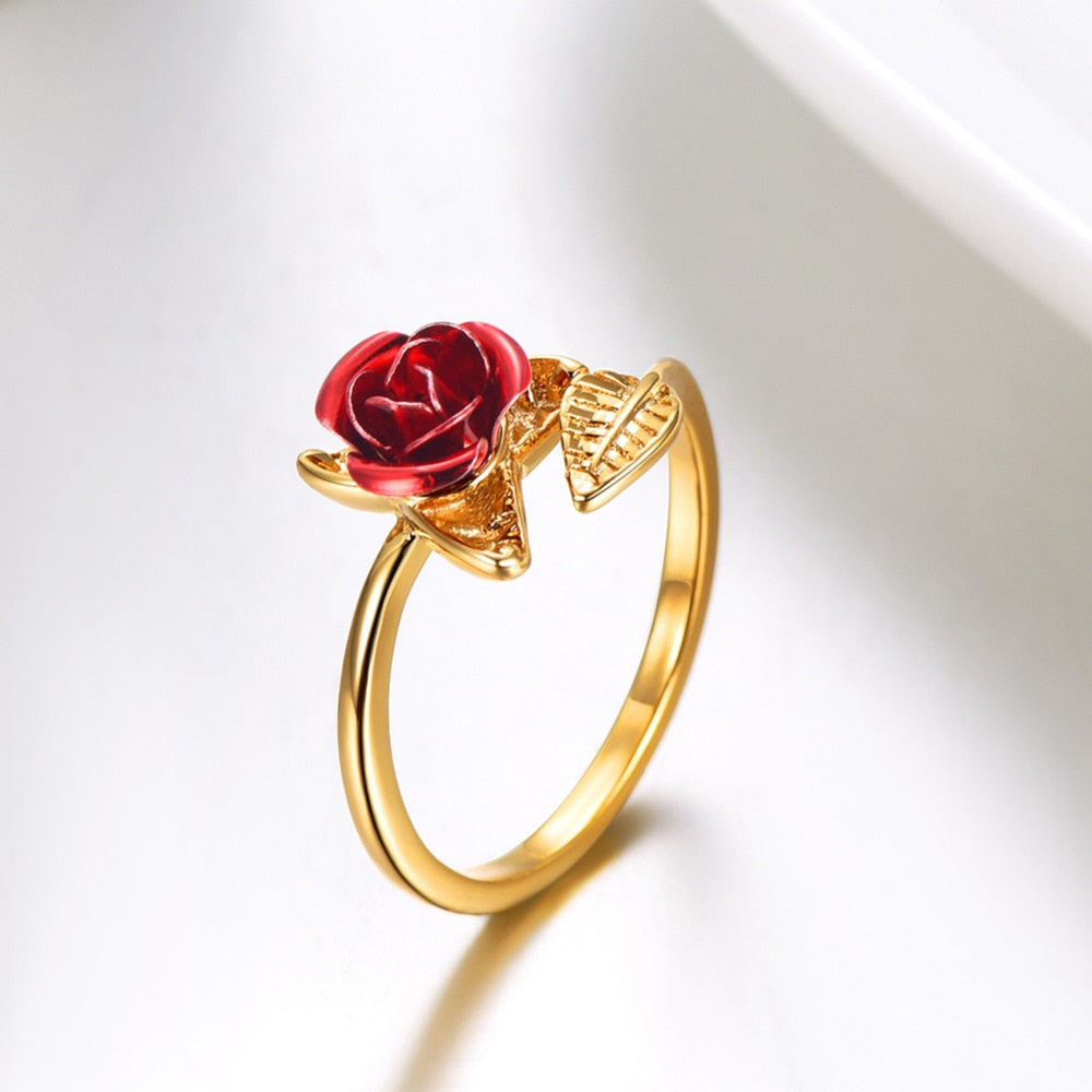 Gold ring with deals red rose