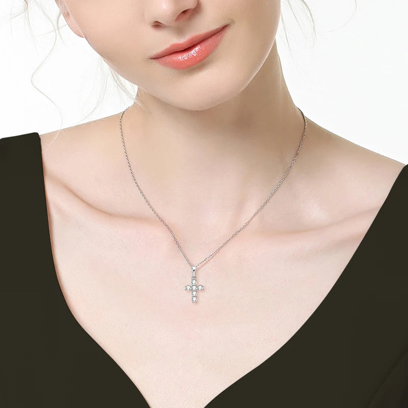 Dainty Light Moissanite Cross Necklace