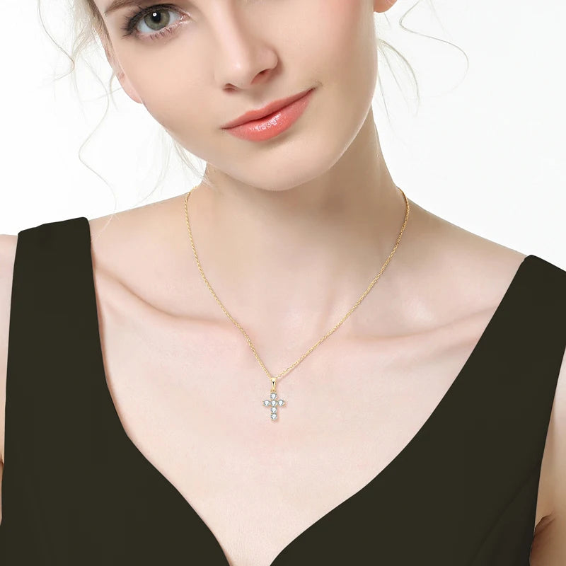 Dainty Light Moissanite Cross Necklace