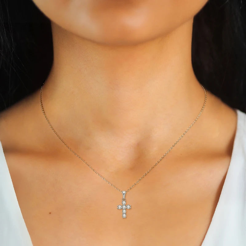 Dainty Light Moissanite Cross Necklace