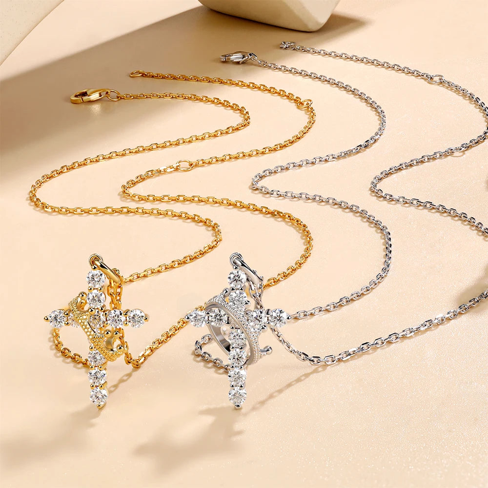 Crown of Faith Moissanite Cross Necklace