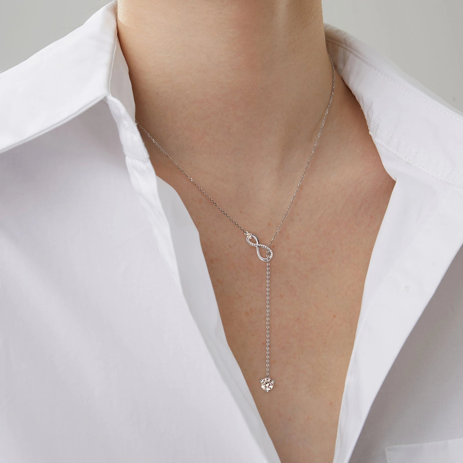 Endless Promise Infinity Lariat Moissanite Necklace