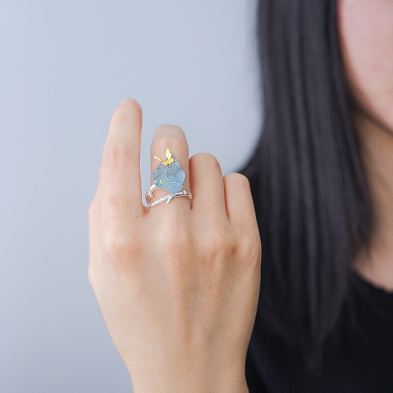 Handmade Aquamarine Crystal Butterfly Ring - Misty and Molly