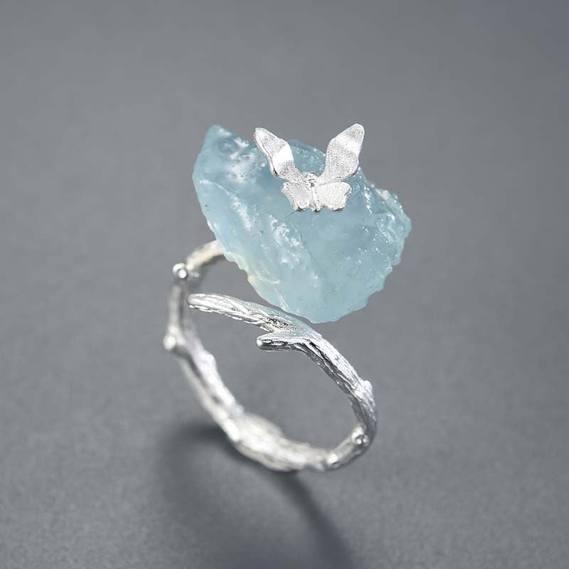 Handmade Aquamarine Crystal Butterfly Ring - Misty and Molly