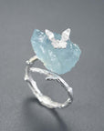 Handmade Aquamarine Crystal Butterfly Ring - Misty and Molly