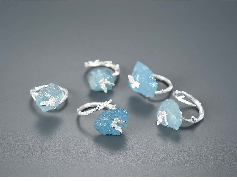 Handmade Aquamarine Crystal Butterfly Ring - Misty and Molly
