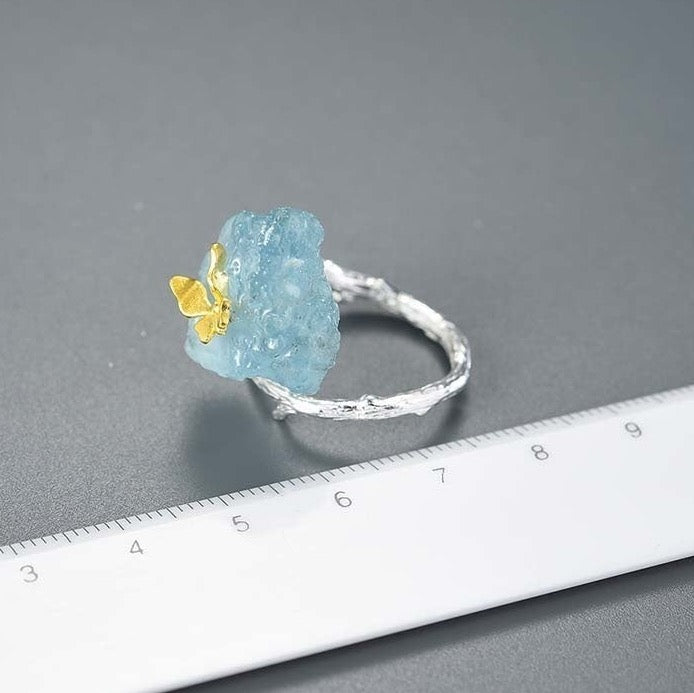 Handmade Aquamarine Crystal Butterfly Ring - Misty and Molly