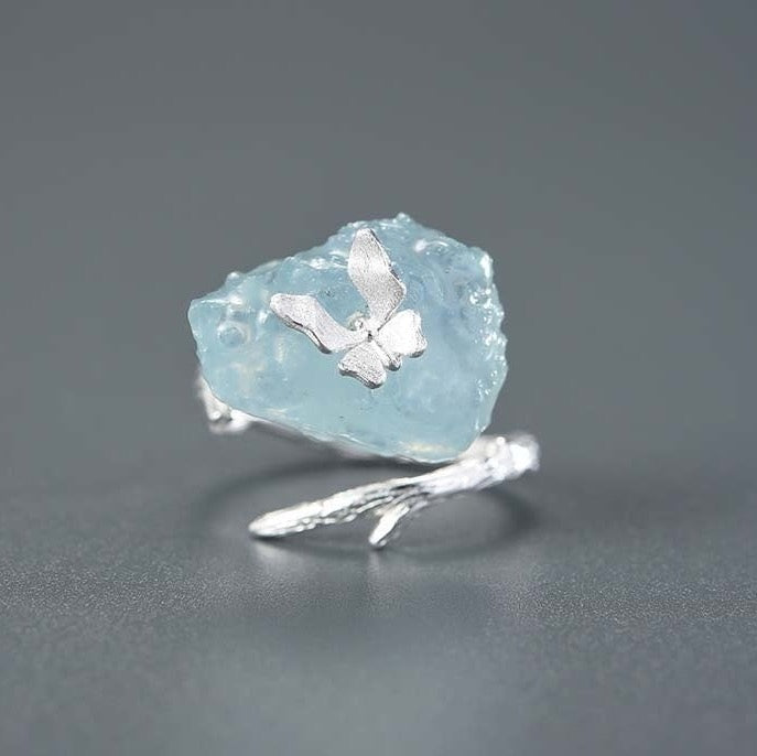 Handmade Aquamarine Crystal Butterfly Ring - Misty and Molly