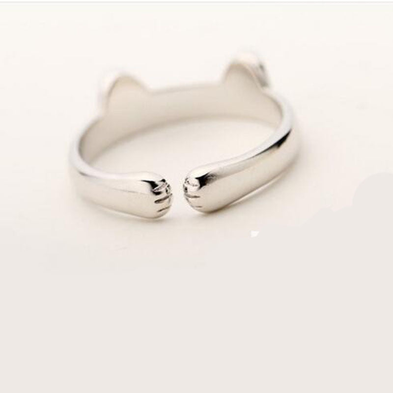 Silver Plated Cat Ears Ring - Misty and Molly