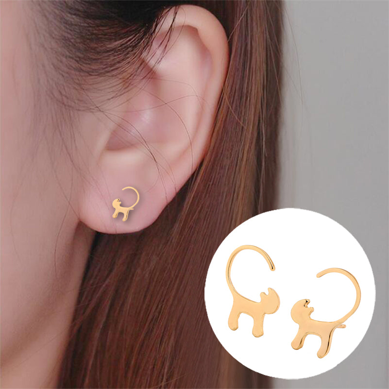 Long-tailed Cat Minimalist Earrings - Misty and Molly