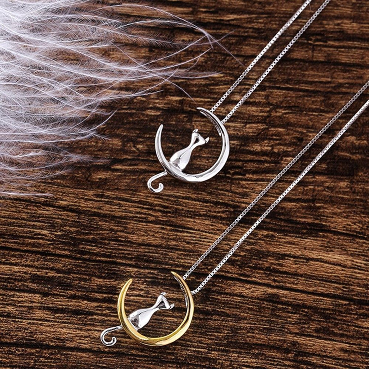 Cat on Moon Necklace - Misty and Molly