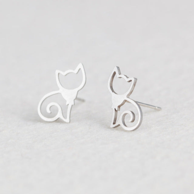 Silver Cat Minimalist Earrings - Misty and Molly