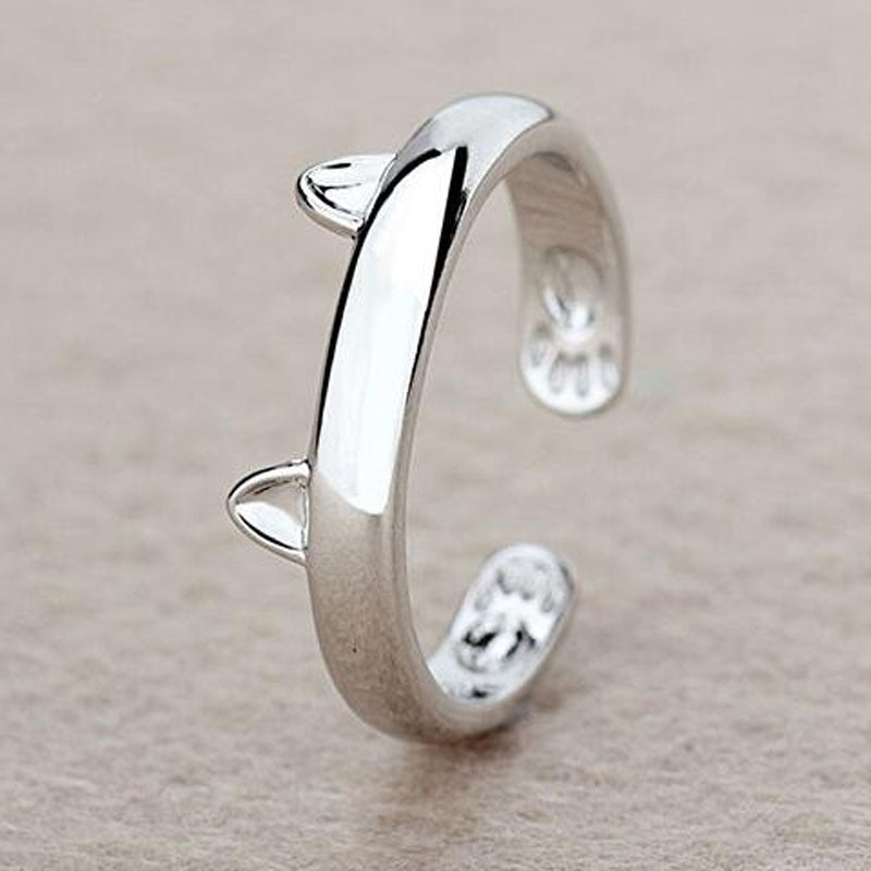 Silver Plated Cat Ears Ring - Misty and Molly