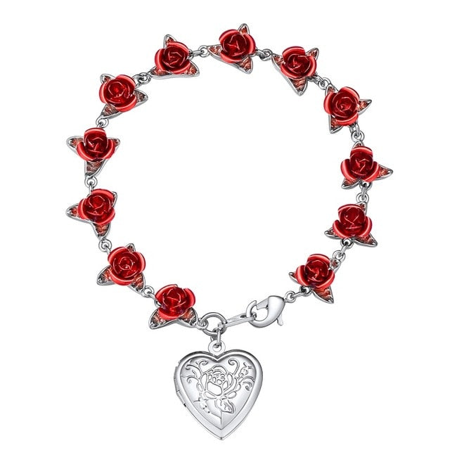 Dozen Roses with Heart Locket Bracelet - Misty and Molly